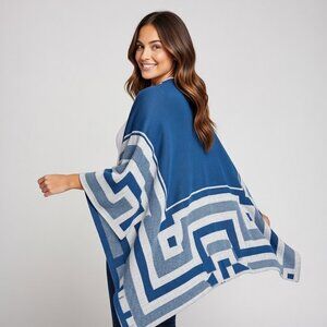 Reversible Ruana Luxurious 100% Alpaca Wrap Classic Sleeveless Cape Shawl